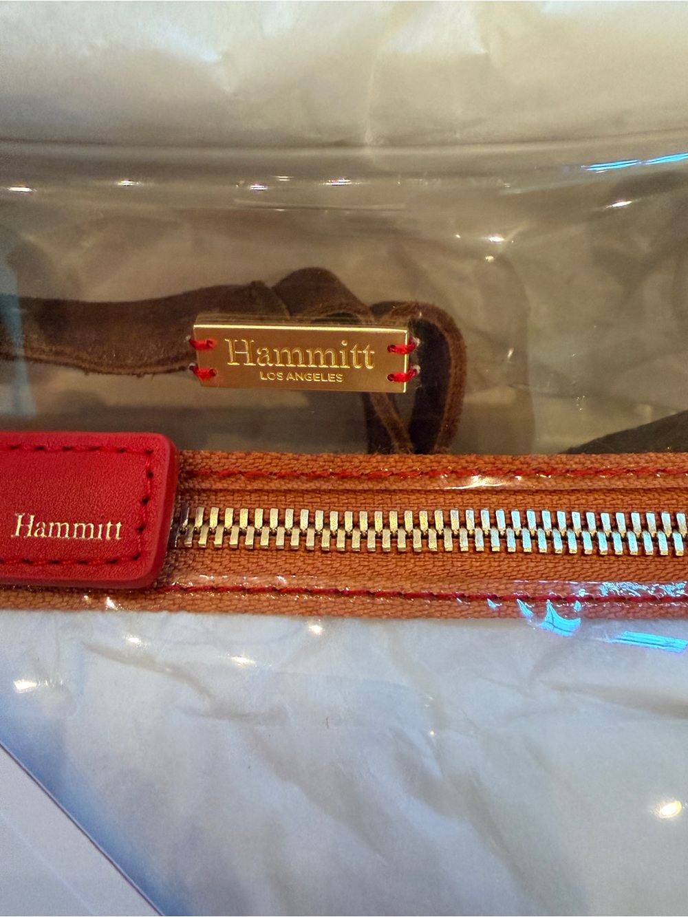 NWT HAMMITT TONY CLEAR SML BAG. COLOR CLEAR/RED/BROWN/BRUSHED GOLD HARDWARE - Picture 3 of 16